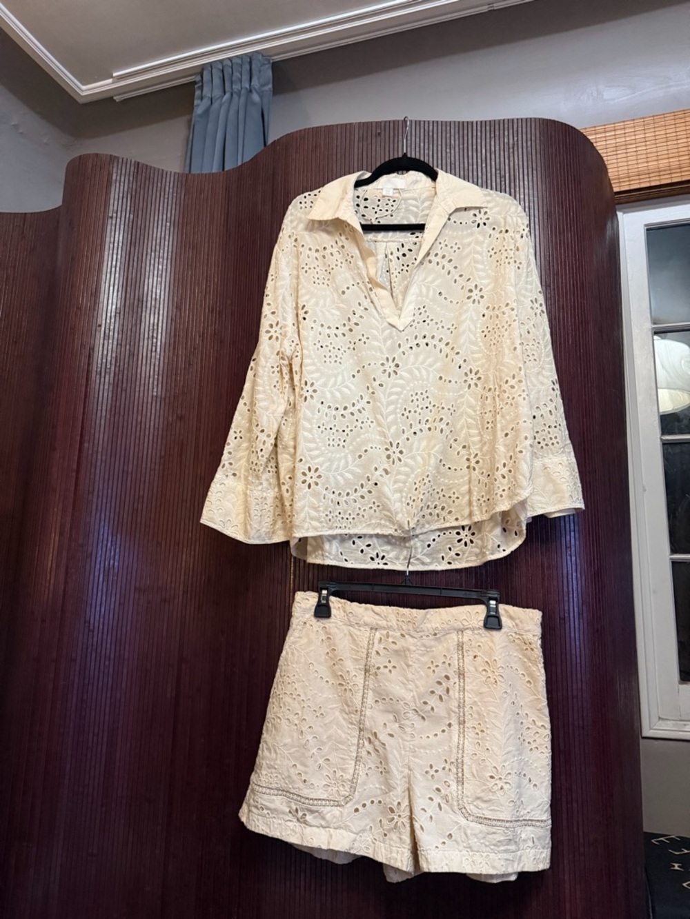 Zara Cream Eyelet Two-Piece Top and Shorts Set